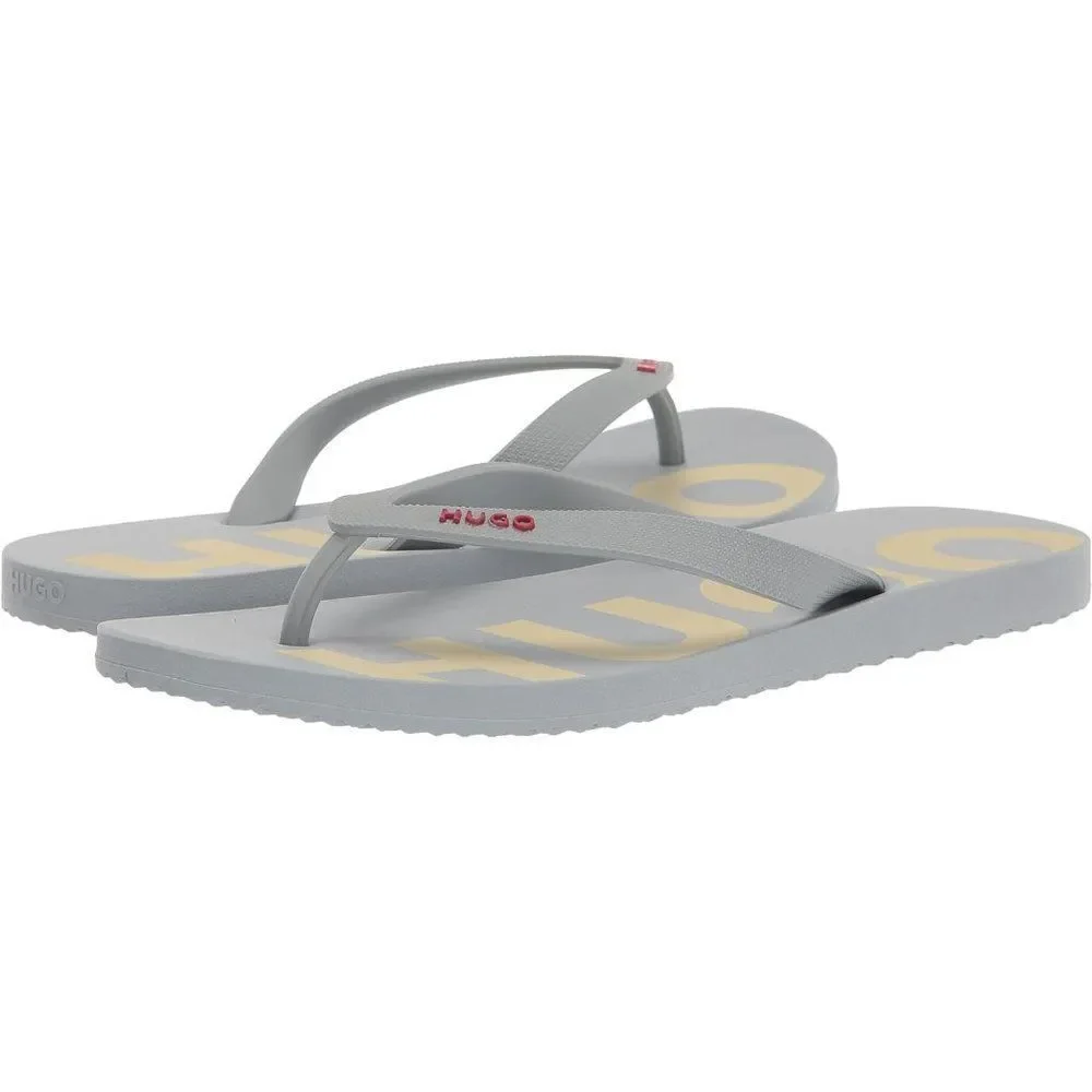 HUGO Men's Big Logo Print Flip Flops Slide Slippers Ice Blue Size 12/13 NWT